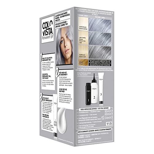 Foto von L'Oréal Paris Dauerhafte Haarfarbe, Gel-Coloration, Intensive Glanzfarbe und Farb-Pflegemaske, Colovista Permanent Gel, Silver Grey (Silber Grau), 3 Stück