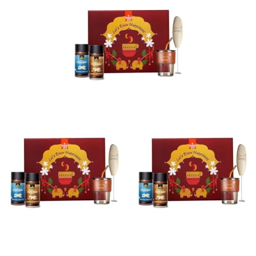 Image of CONTINENTAL COFFEE Gift Box Hamper Set | Continental Speciale Vanilla & Caramel Flavoured Coffee Powder 50gm Jar | Premium Tumbler 350ml | Stainless Steel Electric Handheld Frother | Festival Gift | Diwali Gift Box