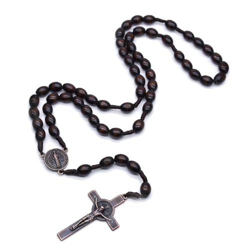 SZQCZB Wooden Rosary Beads Catholic for Men, Saint Benedict Medal and Cross - Comes in Gift Pouch and 18pcs Prayer Cards3