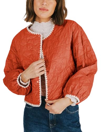 Women's Fall Jacket Lightweight Long Sleeve Cardigan Button Coat Outerwear Clothes Short Padded Coats Pockets