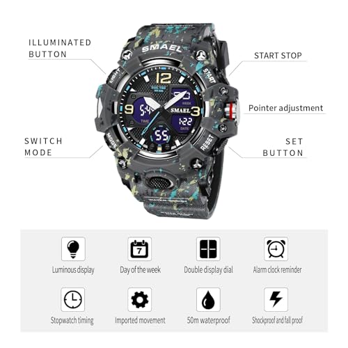 Image of Gosasa Men's Watches Multi Function Military S-Shock Sports Watch LED Digital Waterproof Alarm Watches