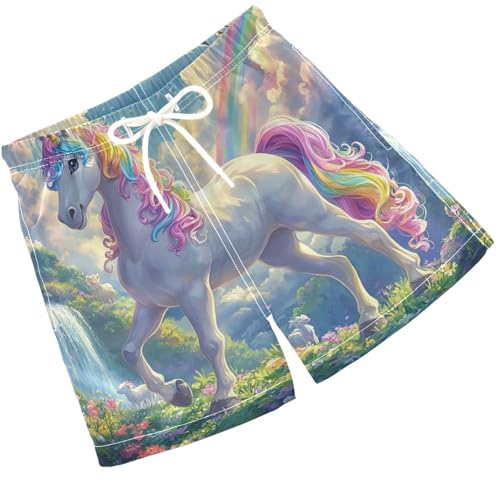 Pigsaly Boys Swim Trunks Unicorn Rainbow Cloud Boys Board Shorts Swimsuit Swimwear Summer Bathing Suit 5T