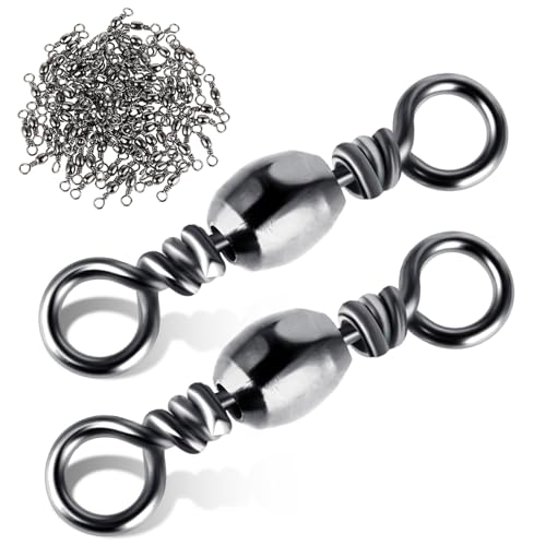 TIESOME 100Pcs Fishing Barrel Swivels, High Strength Carbon Steel Fishing Connector Swivels Freshwater Swivels Steel Hook Line Connector Rolling Fishing Swivels for Freshwater Fishing Accessories(7#)