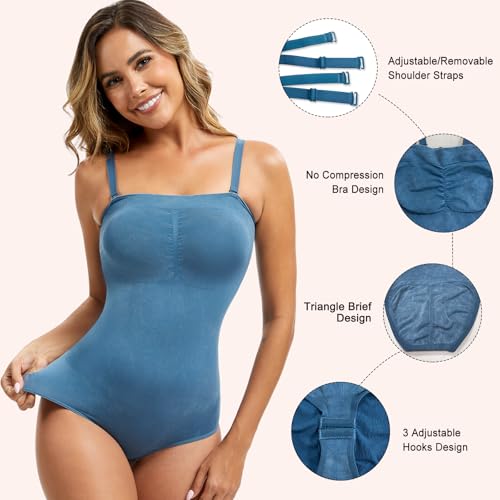 Image of Strapless Shapewear for Women,Tummy Control Bodysuit With Built In Bra,Seamless Body Shaper Tube Top Body Suit
