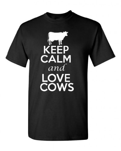 Keep Calm and Love Cows Adult Unisex T-Shirt Tee (Small, Black)