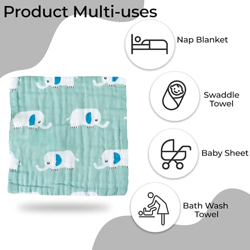 Image of BEMBIKA Baby Face Towels for Boys Girls Fleece Muslin Face Towel Unisex Baby Cotton Washcloths for Newborn Napkins for Infants - Sage Elephant