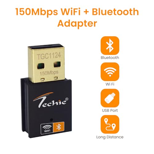 Image of Techie USB WiFi Adapter 150Mbps with Bluetooth for PC Desktop 2.4GHz