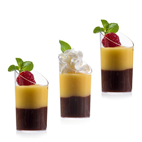 zappy 200 Elegant Clear Cylinder Mini Dessert Appetizer Cup 2.5 oz With Dessert Spoons Plastic Tasting/Sample Shot Glasses Parfait Glass/Souffle Jello Tumbler (200 Ct)