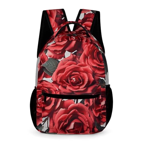 Red Rose Flower Cluster Backpack for Men Women, Durable Small Backpack Casual Lightweight Daypack for Travel Bag