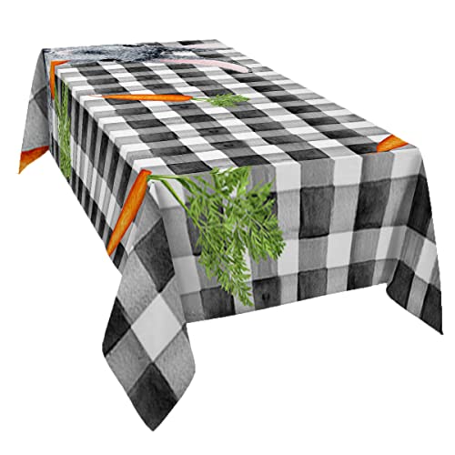 Bunny Plaid Tablecloth Waterproof for RoundRectangleOvalSquare Tablecloth 54x108 in Country Rustic Easter Carrot Black Table