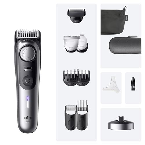 Braun Series 9 Trymer do zarostu, +12 przyborów barbera, tryb Power Boost i niezawodne ostrze ProBlade, 180 min, efekt cieniowania, pokrętło do regulacji PrecisionWheel i blokada, BT9560, chrom