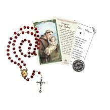 Trendzeen St Anthony Rosary - with Laminated Prayer Card, Saint Anthony of Padua Pocket Token, The Lords Prayer Card and Rosary Case - Catholic Patron Saint of Lost Things - Total 5 Items in Set