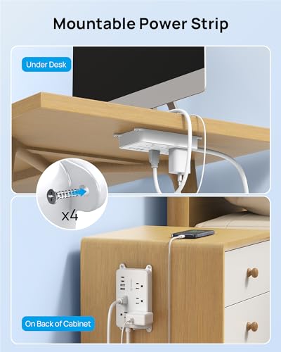 Image of TROND 360 Rotating Flat Plug Power Strip, 3ft Extension Cord, White