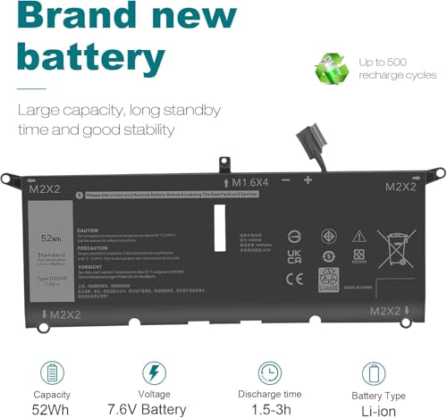 Image of DXGH8 7.6V 52Wh Battery for Dell XPS 13 9370 9380 2019 Inspiron 13 7390 7391 2-in-1 5390 5391 7490 Latitude 3301 E3301 Vostro 5390 5391 0H754V H754V G8VCF G8VCF6C HK6N5 P113G001 P82G P82G001 (DXGH8)