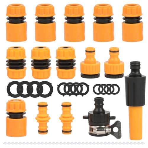 TMBMLPP 27Pcs Garden Hose Pipe Connector Kit, Multi- Hosepipe Connector(Quick & Repair & Double Male & 2in1 & Waterstop & Universal & Nozzle), Hose Fittings, Hose Adapter for Outside Tap 1/2'' 3/4''
