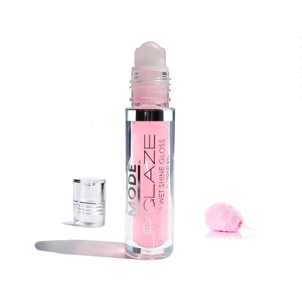 MODE Lip Glaze Flavored Lip Gloss Yummy COTTON CANDY Flavor, Roll On Sweet Wet Delicious Nourishing Shine, Hydrating Moisturizing Natural Skincare Fruit Oils, Made in NY USA