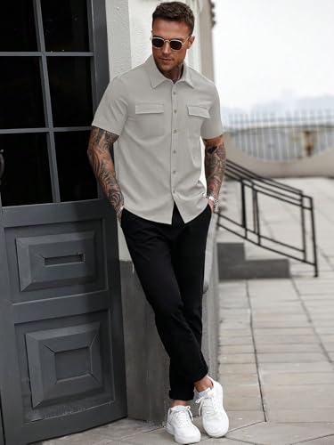 Image of GRECIILOOKS Shirt for Man | Classic Summer Shirt for Man | Men's Regular Fit Soft Cotton Blend Casual Shirts with Button Closure