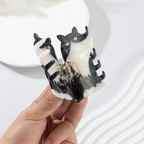 Pinza para cabello en forma de gato negra y blanca 8.99 cm miniatura 4