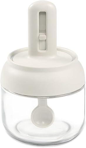 Miniatura 8 de Recipiente de sal de vidrio de 10 onzas, bodega con tapa y cuchara, cuenco de pimienta, tarros de especias con cuchara retráctil y cubierta