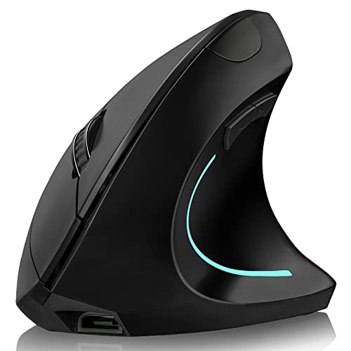 Image of Vertical Mouse, Right Handed 2.4GHz Wireless Ergonomic Rechargeable Vertical Mouse with 4 Adjustable DPI 800 /1200 /1600 /2400, 6 Buttons,Compatible with PC, Desktop,Mac (Black)