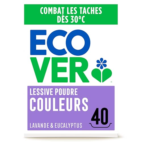 Ecover Lessive Poudre Origine Naturelle Éco-Responsible/Doux pour Votre Peau pour Linge Couleur, Lavande, 40 Lavages, 3 kg
