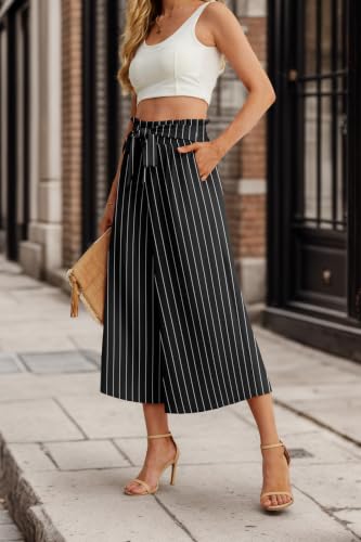 Image of IWOLLENCE Women Flowy Loose Wide Leg Pant Summer Beach Casual Trousers high Waist Adjustable Knot Business Work Casual Pants