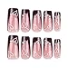 Heart Press on Nails: Medium Length Brown French Tip, Glossy Nude Pink with Rhinestones, White Heart Design, Reusable Stick on Nails, Square Valentine's Day Kit