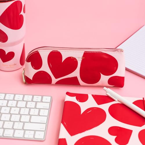 Image of kate spade new york Pen and Pencil Case with Office Supplies, Zip Pouch Includes 2 Pencils, Sharpener, Eraser, and Ruler, Sweet Hearts