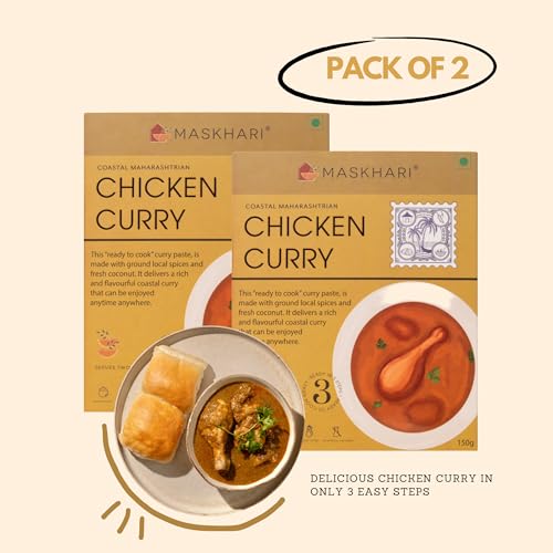Image of Maskhari Ready to Eat Chicken Curry Paste, 150g (Pack of 2) | Ready to Eat Indian Food In Minutes, Maharashtrian Taste, No Preservatives or Artificial Color | Instant Meal for Travel & Busy Life Style