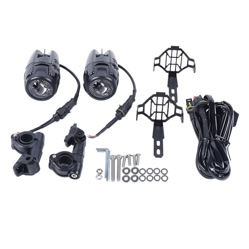 Xigner 2 Stück Motorrad LED Nebelscheinwerfer 12V Scheinwerfer, 4000LM Lauflicht Mit Kabelbaum und 360° Verstellbügel für Motorrad Universal R1200gs F800gs F700gs F650fs