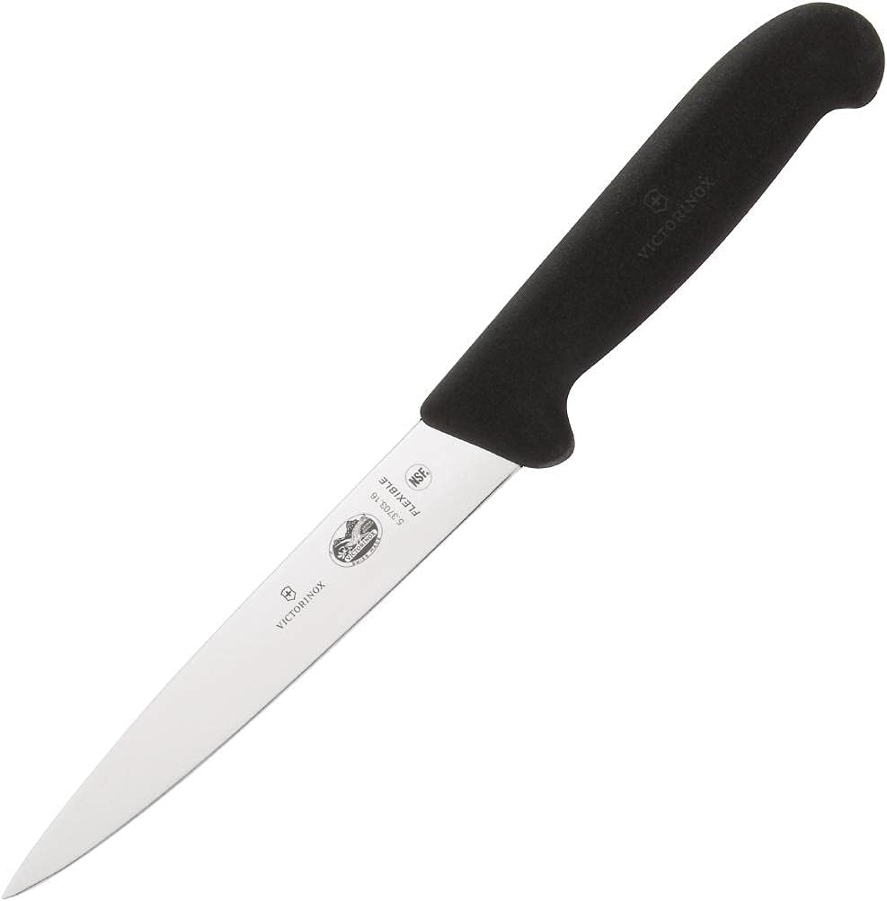Victorinox 5.3703.16 Fibrox, Filleting Knife,16cm, Straight,Flexible, Pointed, Black