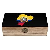 SMAZDFXX Caja de almacenamiento de madera con mapa de la bandera de Ecuador, contenedor decorativo vintage con tapa para organizador de tocador
