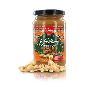 Pindakaas met pindastukjes [Crunchy], ”I Siziliani”, 100% pinda’s, glas 375 gram