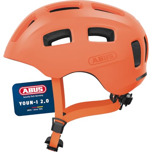 ABUS Kask rowerowy Youn-I 2.0 - z oświetleniem dla dzieci, nastolatków i młodych dorosłych - dla dziewcząt i chłopców - pomarańczowy jednokolorowy, rozmiar M