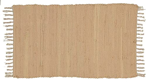 Alfombra Jarapa Beige Crema Natural, Estilo Hindu, Alfombra 100% Algodon, Alfombra de Colores con Flecos, Medida 60x40 [7351102-3] Cover