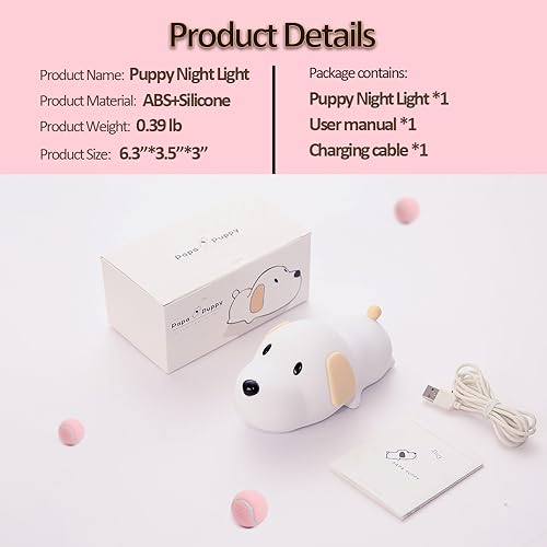 Image of Led Cute Dog Night Light, Dimmable Nursery Puppy Kawaii Lamps, Super Squishy Silicone USB Rechargeable Touch Control Night Lamp for Kids Adults, Used for Camping Party Room Decor (Dog)