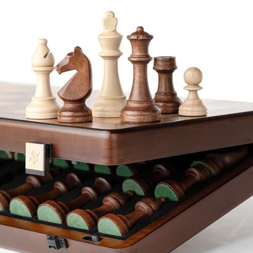 A&A 15" Magnetic Wooden Chess Set, Handmade 3" King Height Unique Chess Pieces with 2 Extra Queens, Tournament Portable Travel Chess Game Set for Adults Kids - image 6