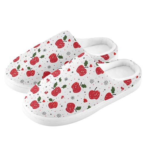 Fuzzy Memory Foam Slippers for Women/Men Christmas Apple Leaf Pattern Fluffy Winter House Shoes Indoor and Outdoor4