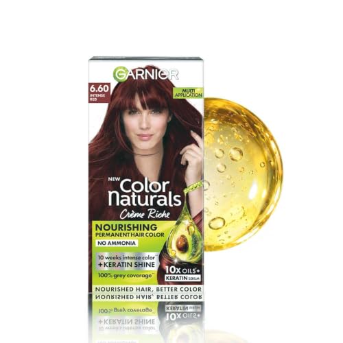 Garnier Color Naturals Crème hair color, Shade 6.60 Intense Red, 70ml + 60g | Intense Red Hair Color | No-Ammonia | With 10X Natural Oils + Keratin Se