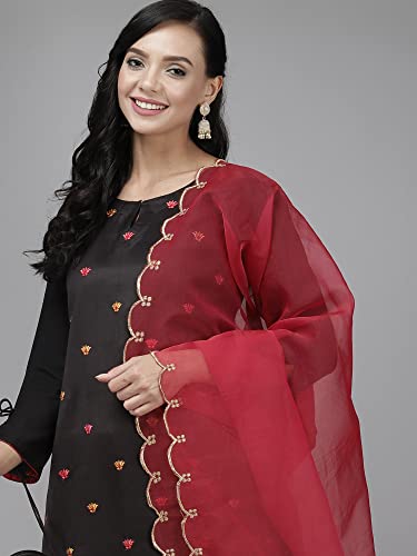 Image of INDO ERA Women's Embroidered Viscose Straight Kurta With Pant & Dupatta Set (KH9BK9175)