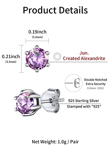 Chicsilver June Birthstone Earrings 925 Sterling Silver Round Cut Alexandrite Tiny Crystal Stud Earrings For Women Sensitive Ears #TOP4