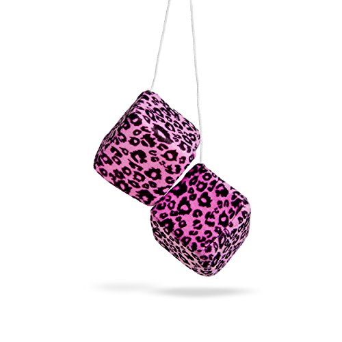 Unique Imports Pink Leopard Fuzzy Dice one Pair