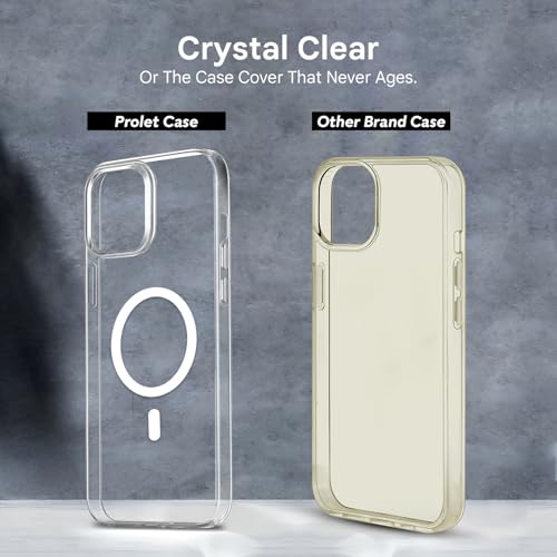 Image of Prolet Anti- Yellow Crystal Clear Hard Case Cover Compatible with iPhone 13 /14 with Magnetic Mag-Safe Wireless Charging Support, Shockproof Hard Back Cover (Transparent)