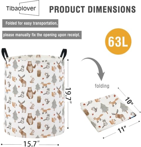 Image of Baby Laundry Basket Baby Nursery Hamper Kids Laundry Basket Toy Storage Bin for Boys Room Decor Gift Baskets for Bedroom Bathroom(Grey Animal)