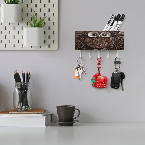 Colgador de llaves de pared con diseño de búho de grano de café y estante organizador de metal 6