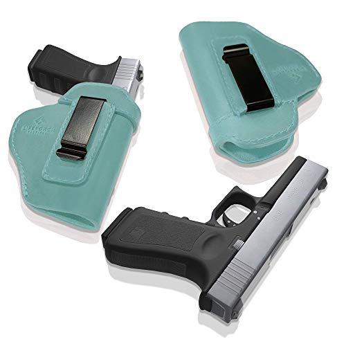 LifeForce Tactical IWB Leather Gun Holster for Women | Universal Concealed Carry Holster Fits Glock 19 26 43 M&P Shield Springfield XD XDS Sig Sauer P238 P320 P365 Ruger LC9 & Similar (Teal, Rt Hand)