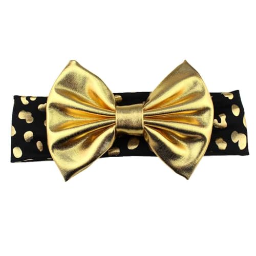 Baby Girl Leopard Headband 5'' Glitter Big Bow Headbands Toddler Infant Elastic Sequin Bowknot Headband Metallic Bronzing Gilding Gold Hairband Turban Headwrap ZHB44 (Shiny Style, One Size)2