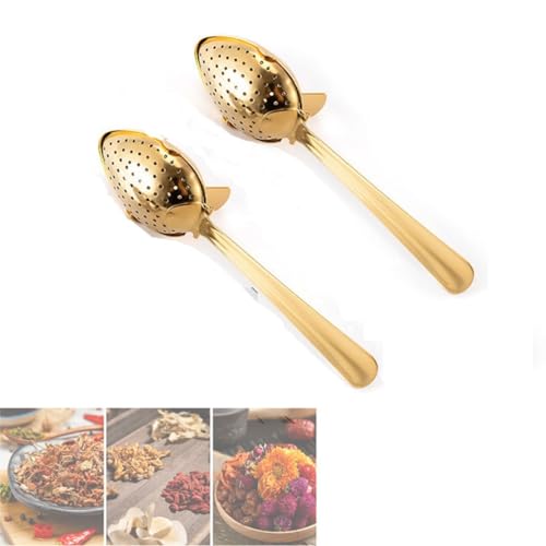 Alulayu Pack de 2 filtros de té portátiles de acero inoxidable, colador de té con hojas sueltas, filtro de tetera reutilizable, difusor de intervalos reutilizable, infusor de té, cuchara larga
