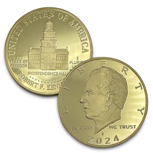 Image of Robert F Kennedy Jr. 2024 Gold Trump Coin 2024, RFK President Coin, JFK Coin Collectors, 24kt Gold Plated, 38mm x 2mm in Protective case with Certificate of Authenticity