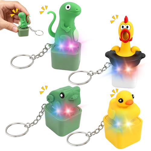 4Pcs Lizard Button Stress Relief Talking Frog and Duck Button Keychain Fun Press Sound Buttons